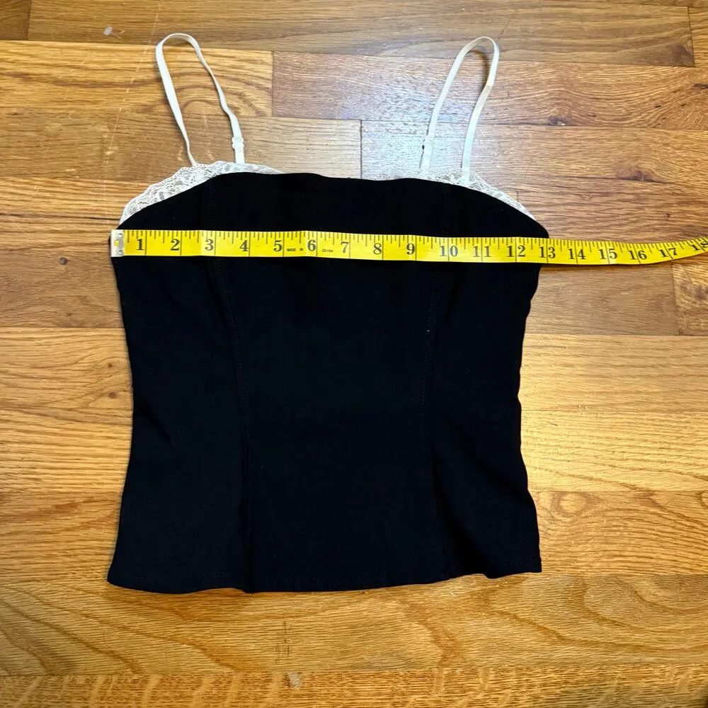 Wild Fable Womens XS Black White Lace Nylon Spaghetti Strap Bustier Crop Top New - Image 2