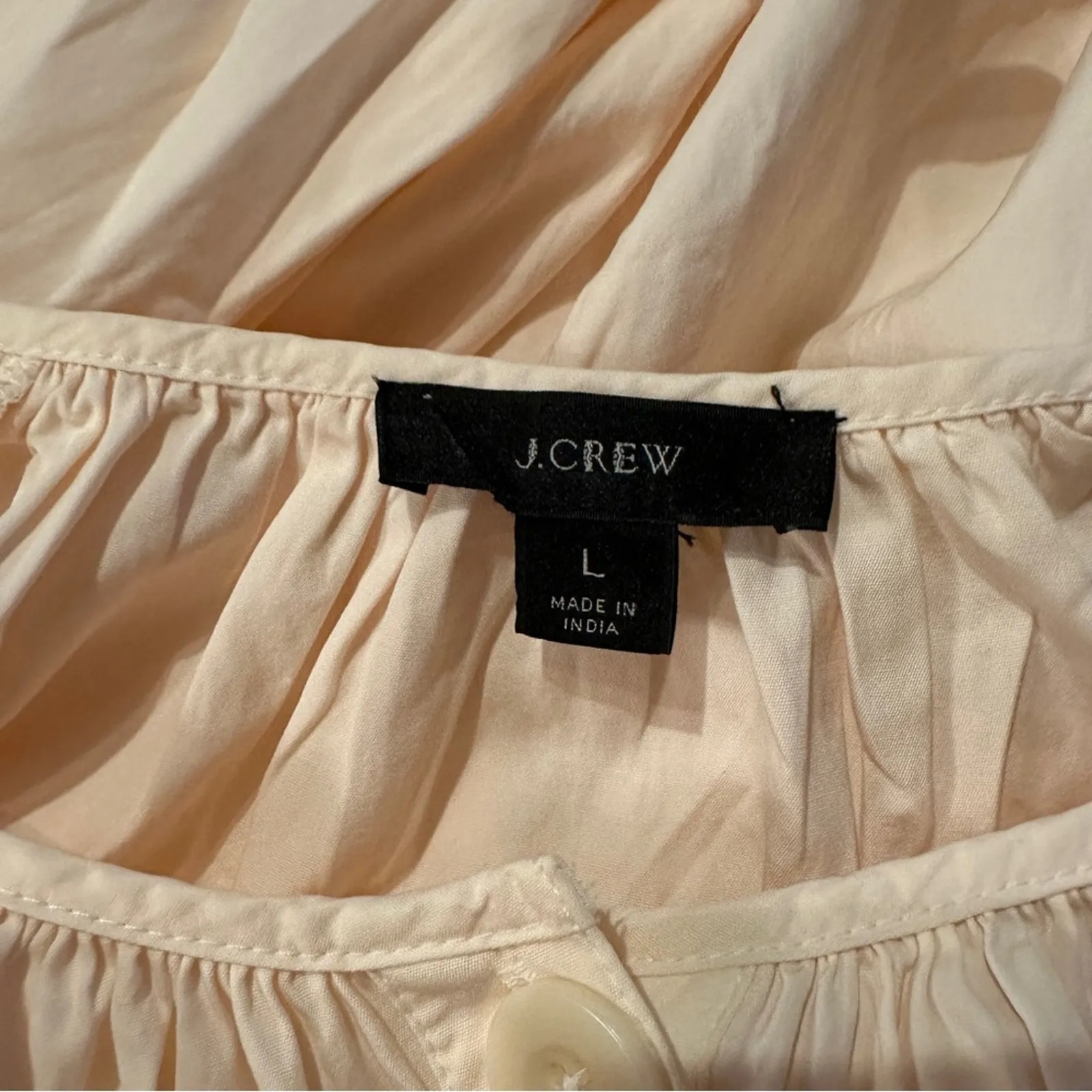 J. Crew Cotton Poplin Tie-Sleeve Button-Front Romper in Palest Peach‎ Sz L - Image 8