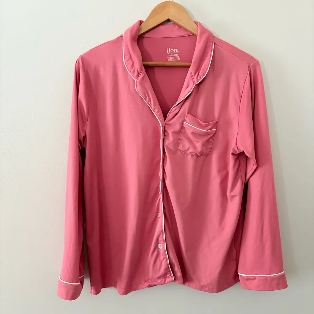 Flora by Flora Nikrooz 2‑Piece Pajama Set Rose Pink with White Piping Size M - Image 3