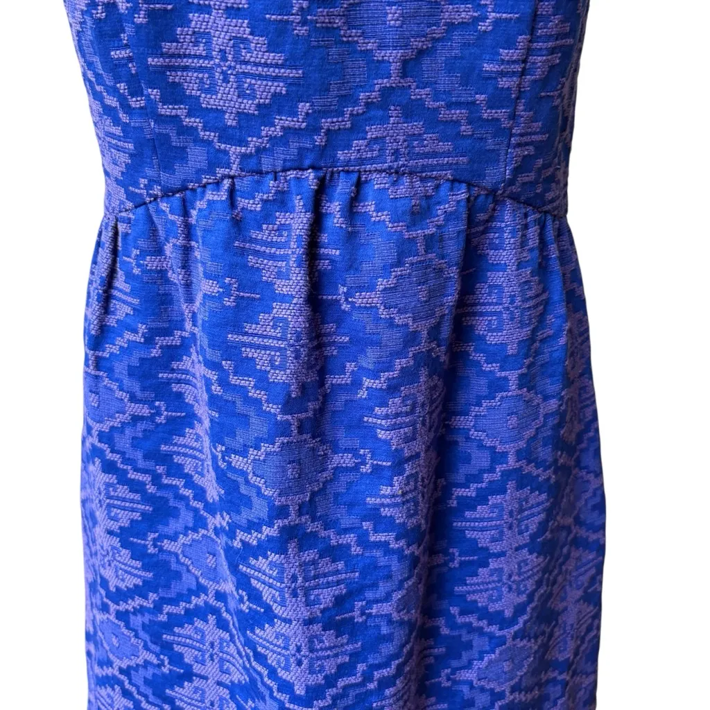 MAEVE Anthropologie Blue Purple Averie Jacquard Aztec Fit & Flare Dress, Sz 4 - Image 12
