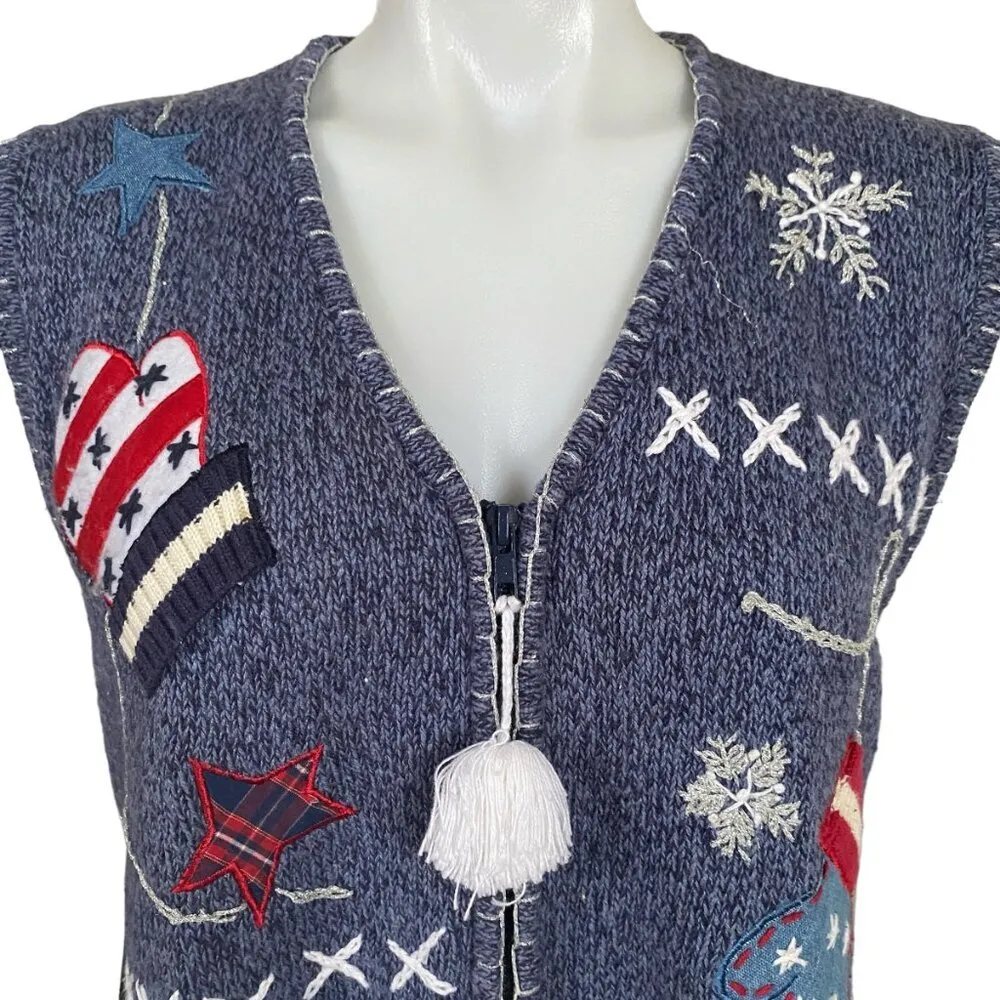 Bobbie Brooks women's large winter embroidered zip up stretchy sweater vest - Image 5