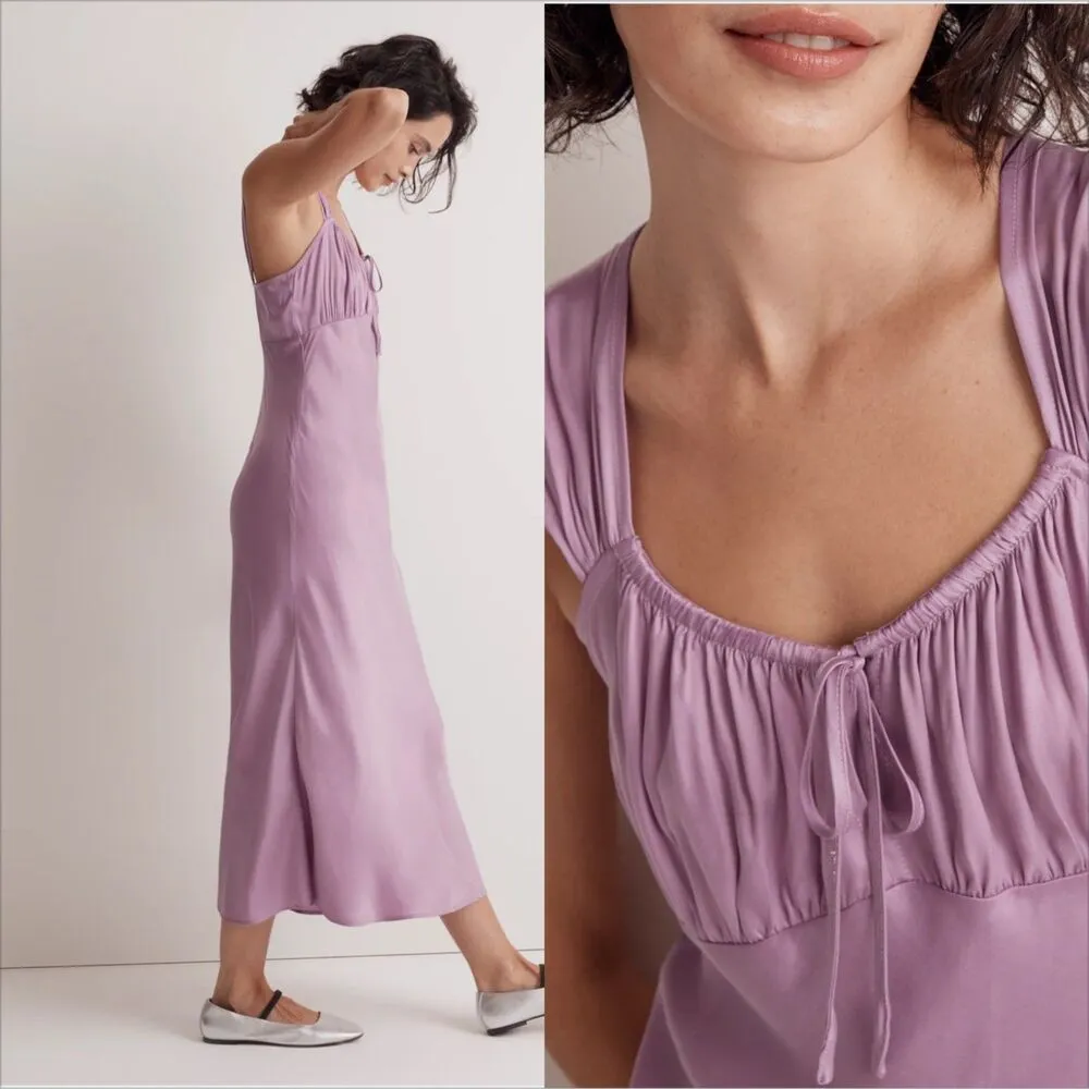 Square Neck Midi Dress Size 00 NWT Lilac Purple Slip Dress Satin Fairy - Image 3