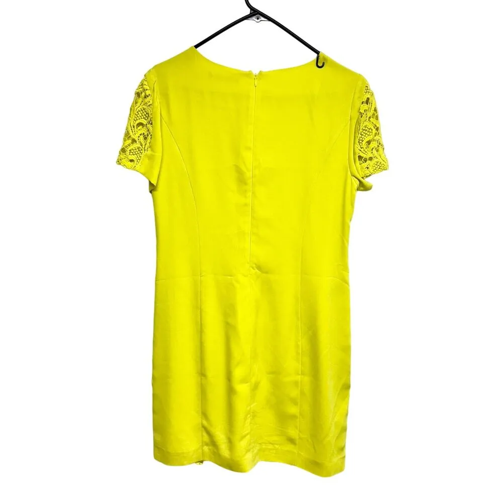 Oasis Women Neon Yellow Short Sleeve Lace Front Mini Dress 12/38 - Image 3
