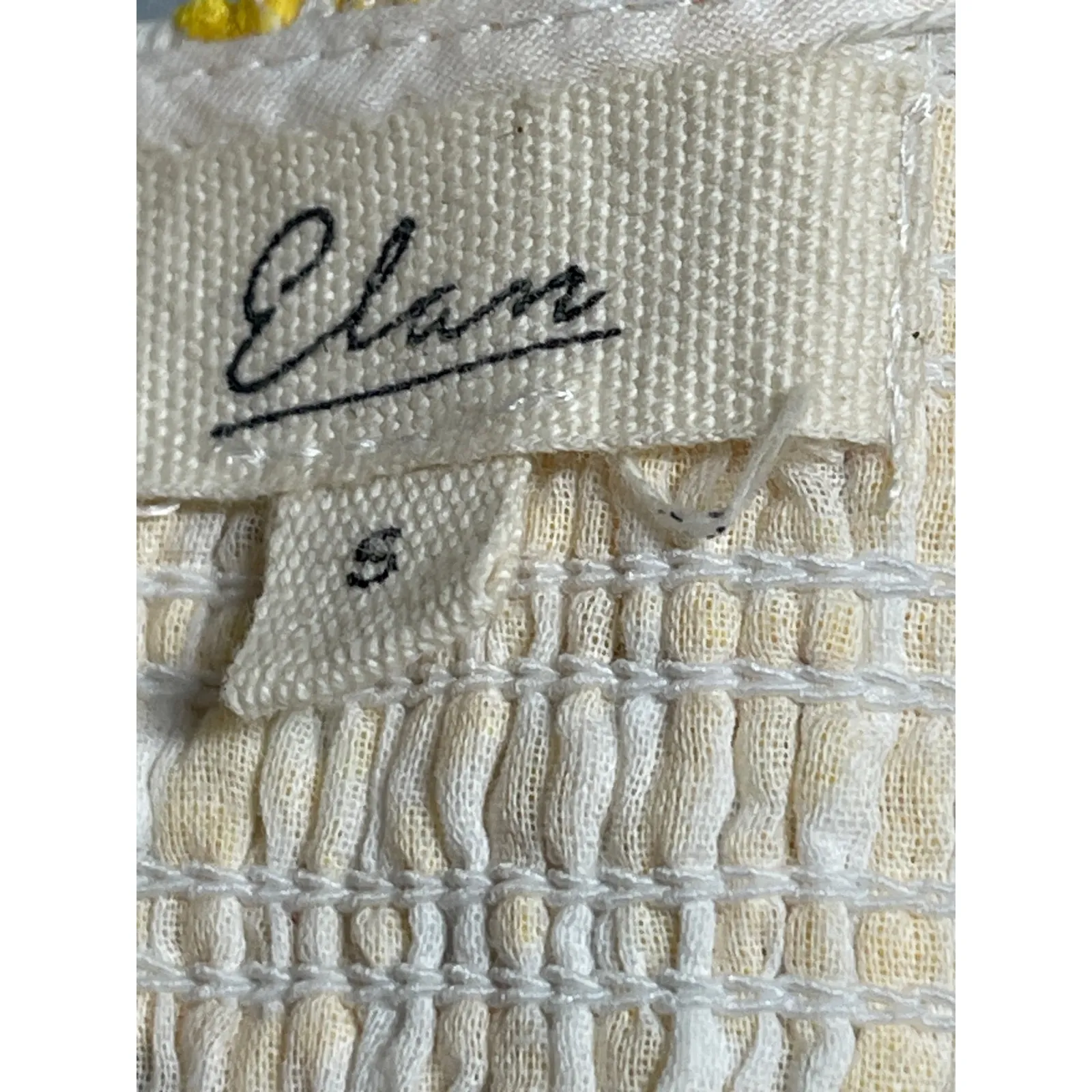 Elan Yellow Eyelet Smocked Ruffle Scoop Neck Short Sleeve Mini A-Line Dress Sz S - Image 3