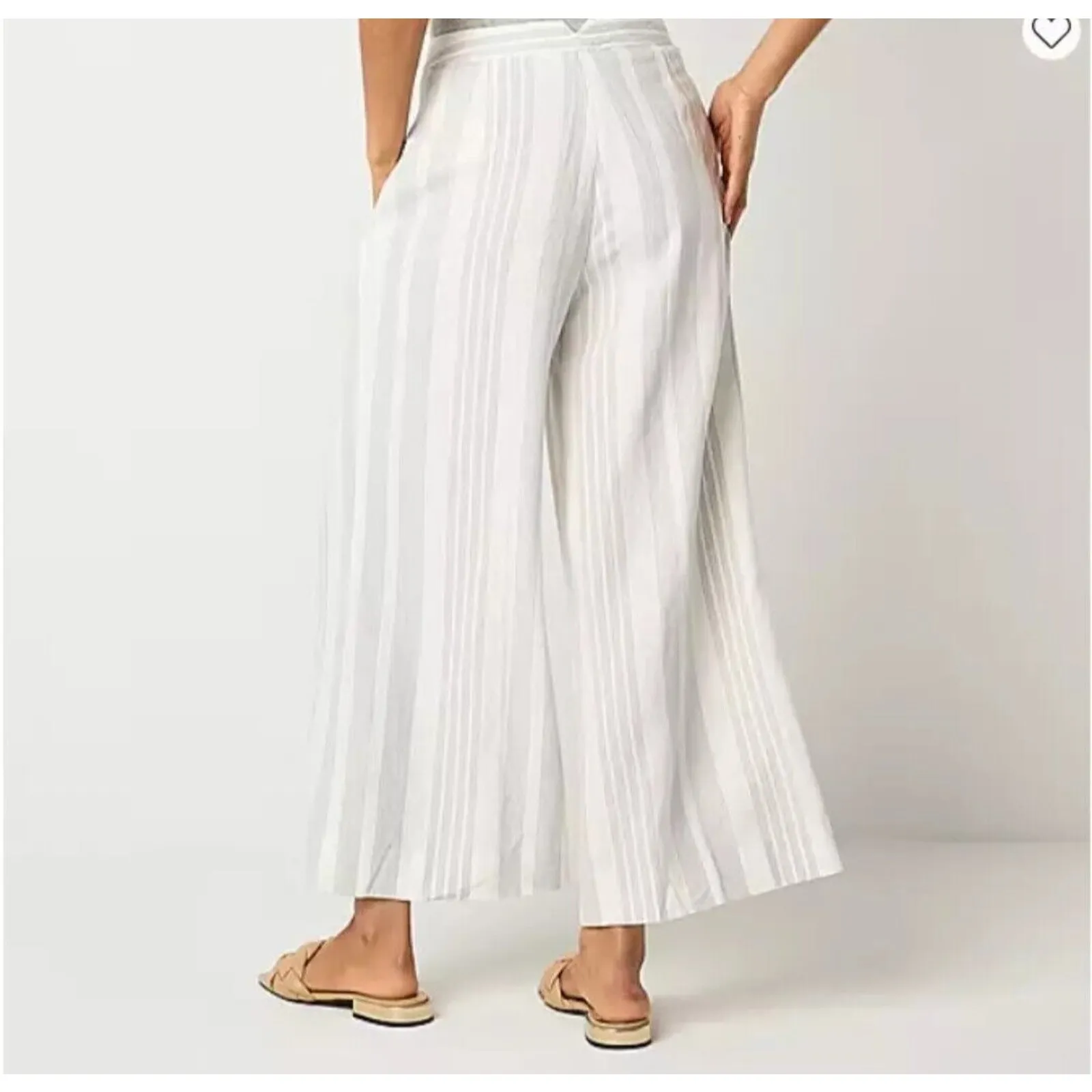 Worthington Cropped Wide Leg Pants Womens Linen Blend NWT Retail$60 Striped Gray - Image 6