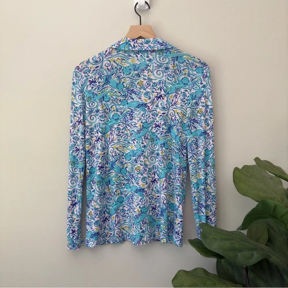 Lilly Pulitzer  Button Down Pajama Top Collared Monkey Pattern Preppy Long Sleeve - Image 2