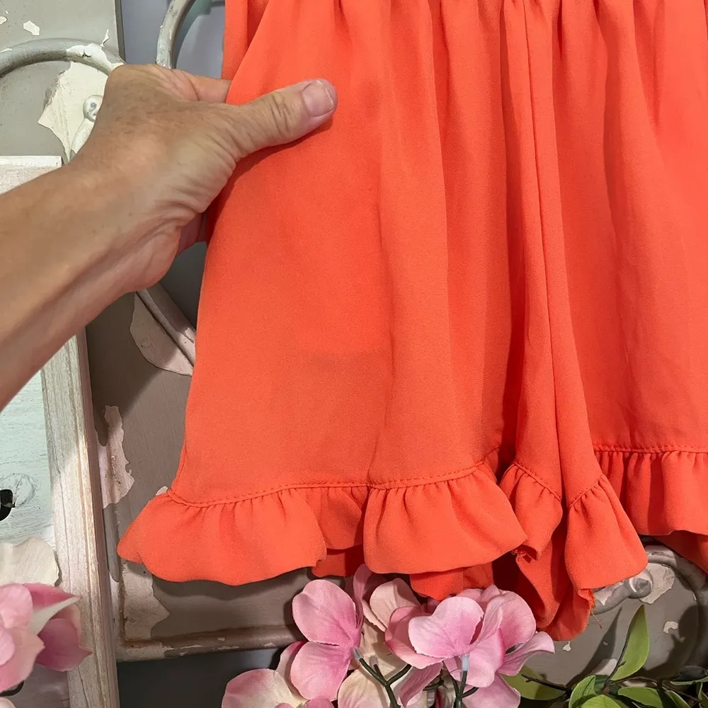 Tyche Shorts Bloomer Elastic Waist Ruffle Womens Small Flirty Pumpkin Orange - Image 4