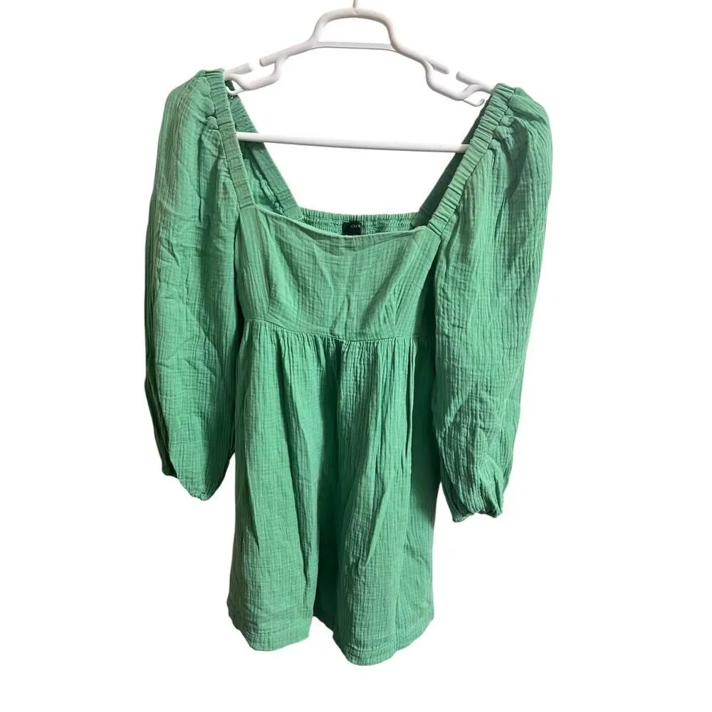J Crew Dress Womens Extra Small Green Square Neck Gauze Peasant Cottagecore - Image 3