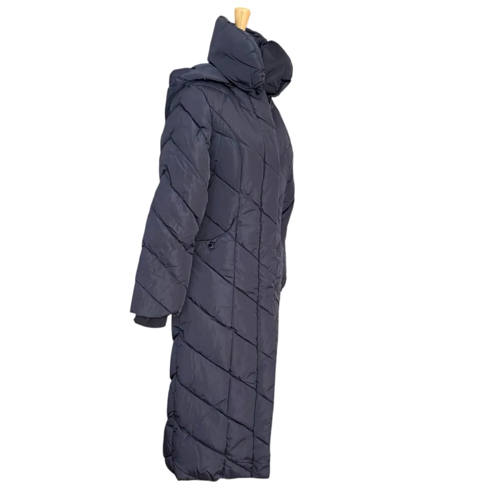 Steve Madden Navy Blue Long Chevron Maxi Puffer Coat Long Winter Parka Women XS - Image 3