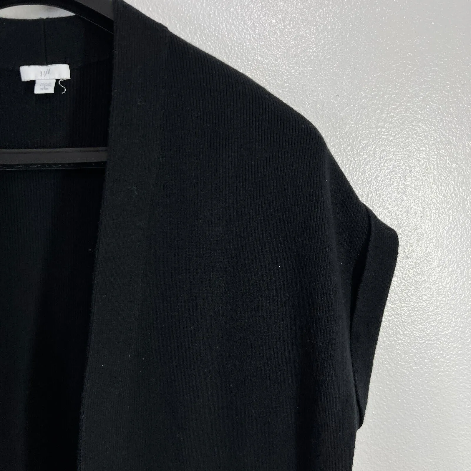 J Jill Knit Duster Cardigan Vest Small Black Open Front Pouch Pockets Relaxed Size undefined - Image 10