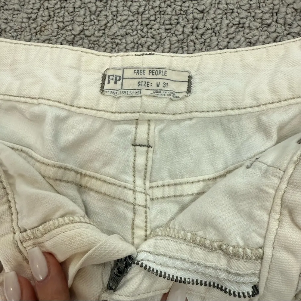 Free People Cream Distressed Jean Shorts - Image 4
