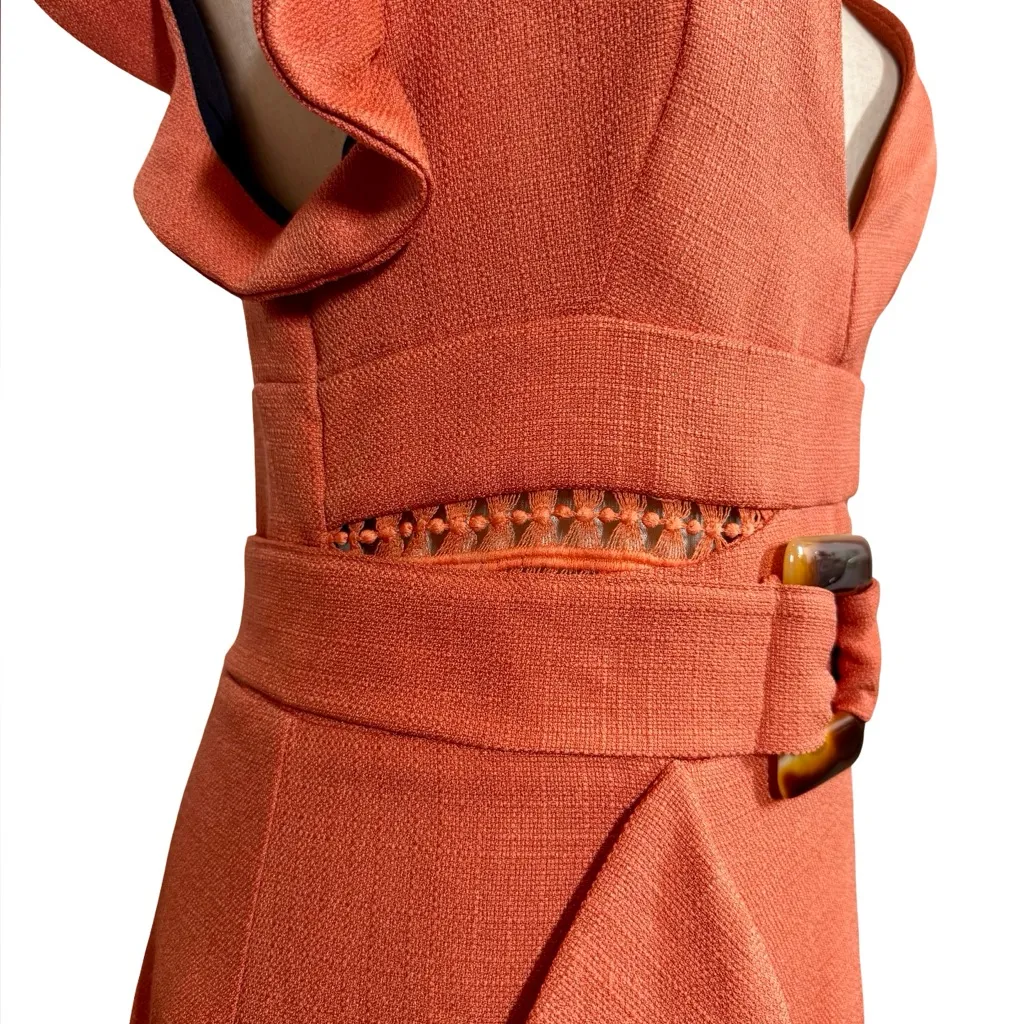 PatBO Belted Ruffle Asymmetrical Midi Dress PLEASE READ Orange Size 6 - Image 8