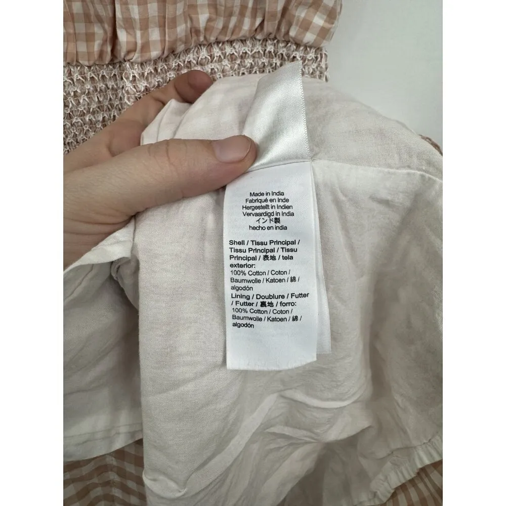 J. Crew Smocked Puff Sleeve Dress Women Medium Peach Gingham‎ Milk Maid Peasant - Image 5