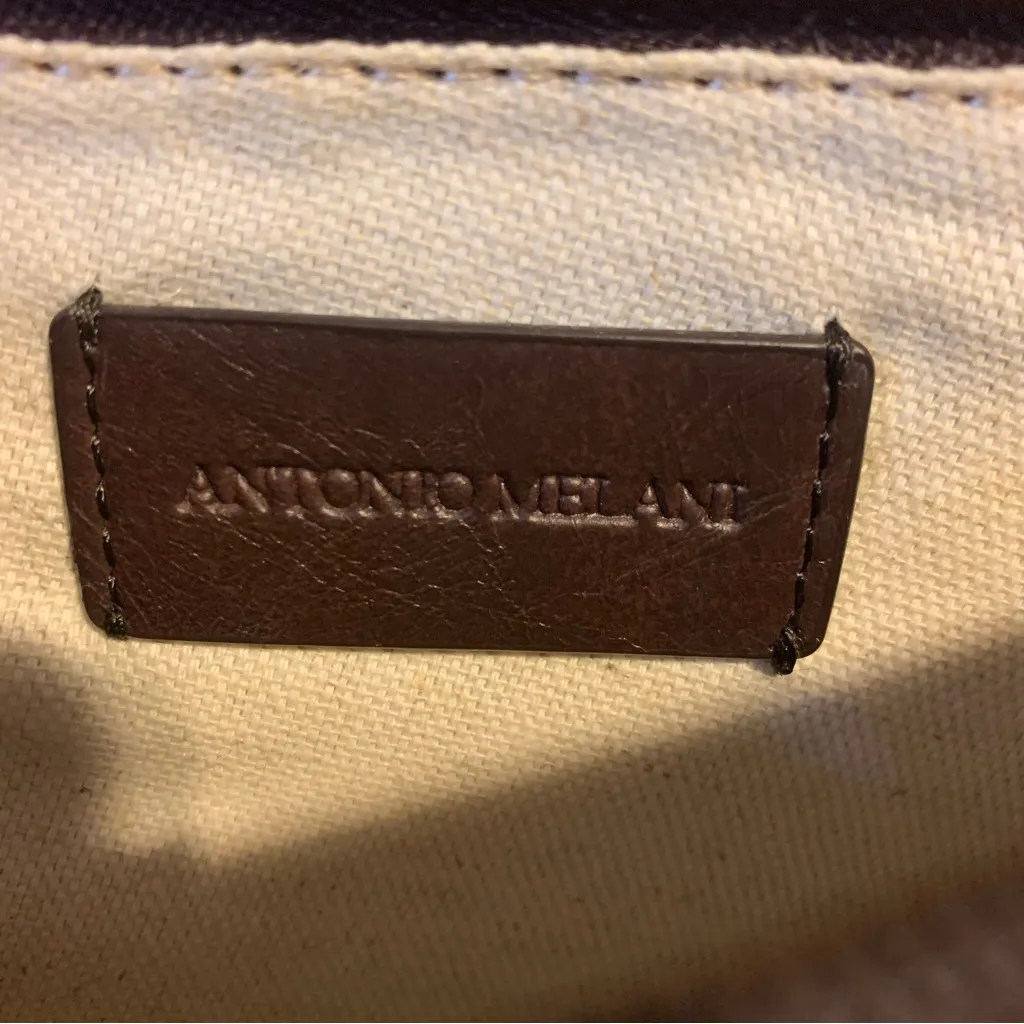 ANTONIO MELANI FAUX BROWN PATENT LEATHER CROCODILE EMBOSSED CLUTCH/SHOULDER BAG - Image 12