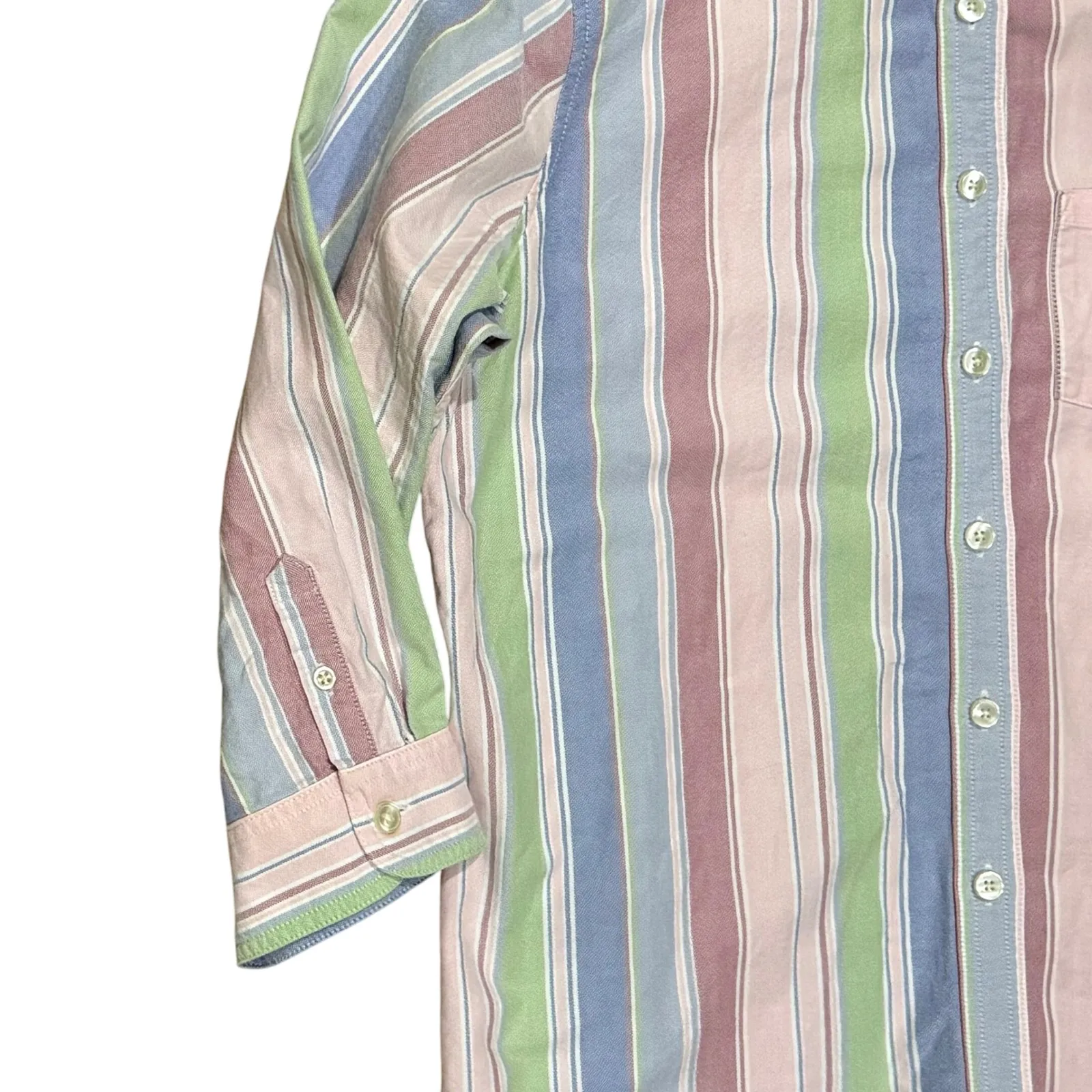 LL Bean Womens Striped Button Down 3/4 Sleeve Shirt Pastel Colors Small Reg Pink - Image 3