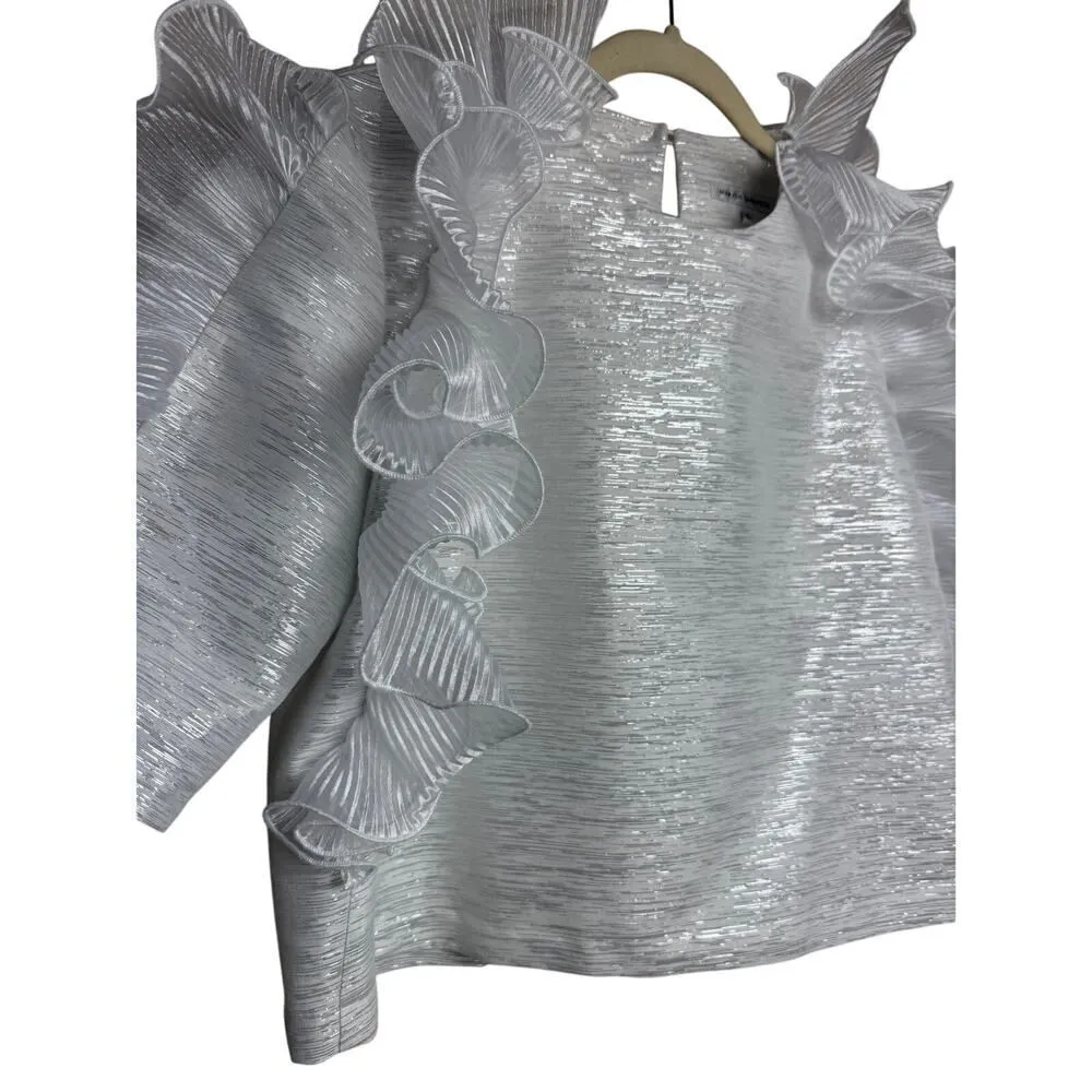 Marisa Baratelli Thai Silk Ruffle Top Sz. 6 White - Image 3