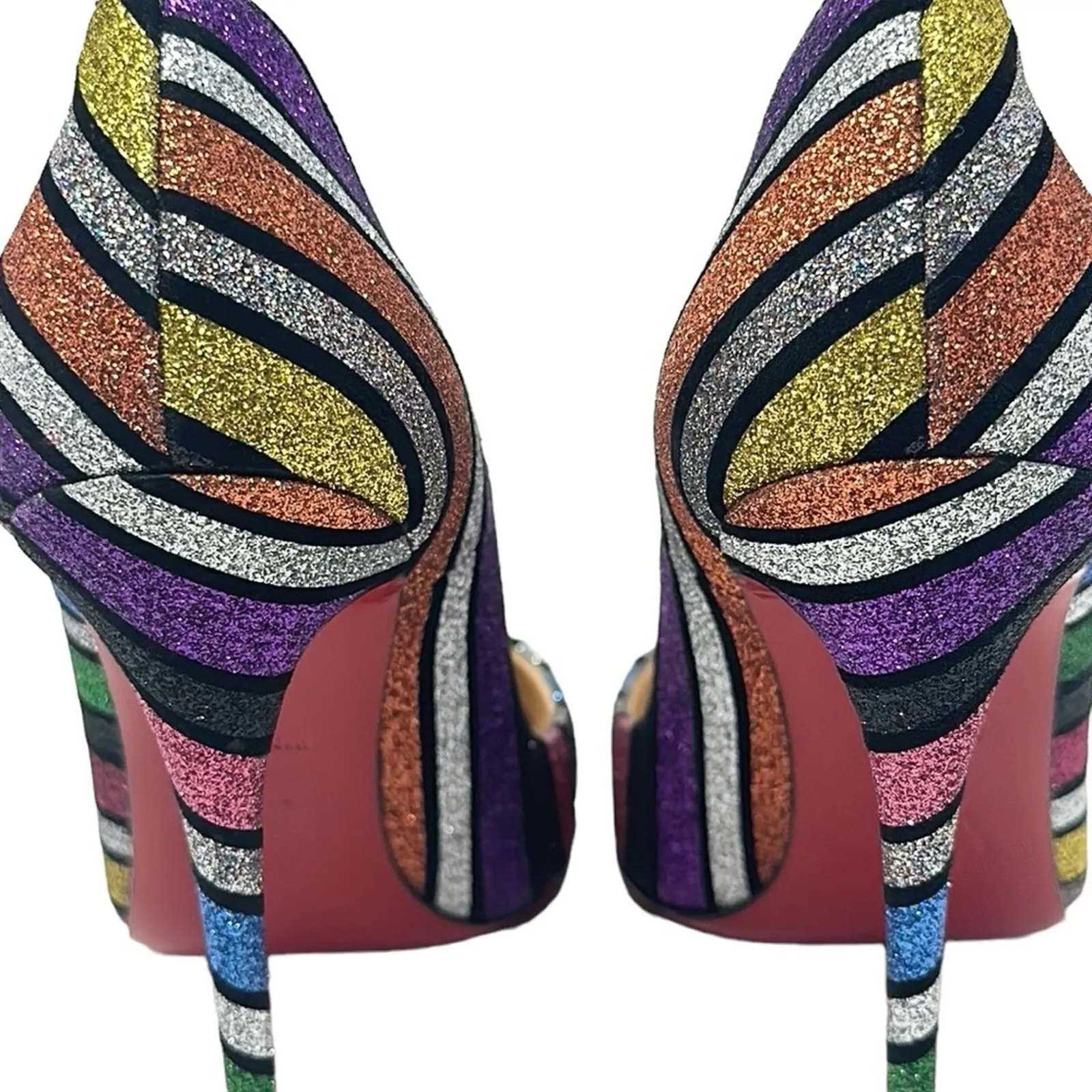 Christian Louboutin So Kate Suede Rainbow Stripy Glitter Pumps Size 37 - Image 8