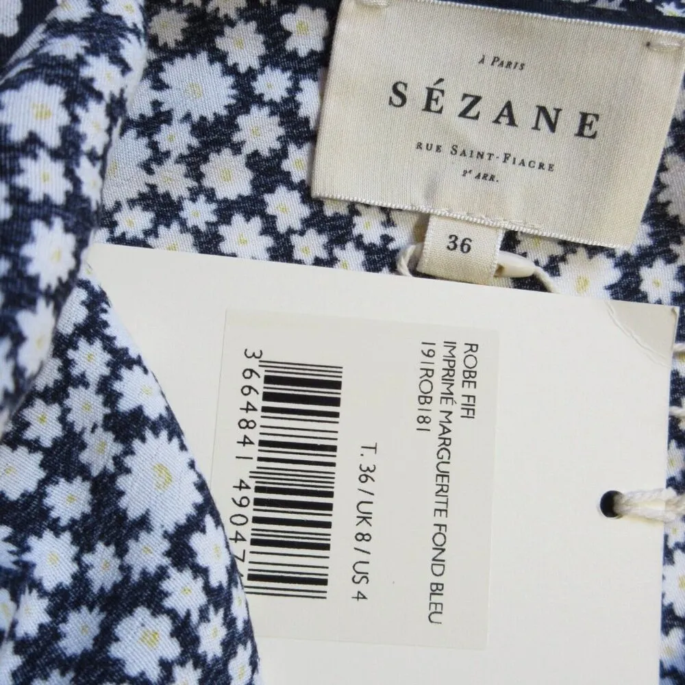 NWT Sezane Fifi in Daisy Blue Printed Flowers Tie Back Mini Dress 36 / US 4 - Image 4