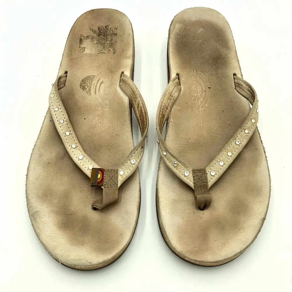 Women’s Rainbow Beige Leather with Rhinestone Double Sole Sandals Size 11 - Image 5