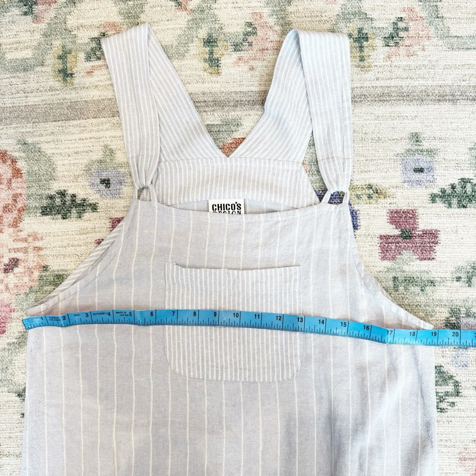 Chicos Cottage Linen Pinafore Maxi Dress Size 1 Blue Stripe Prairie Apron Coast - Image 7
