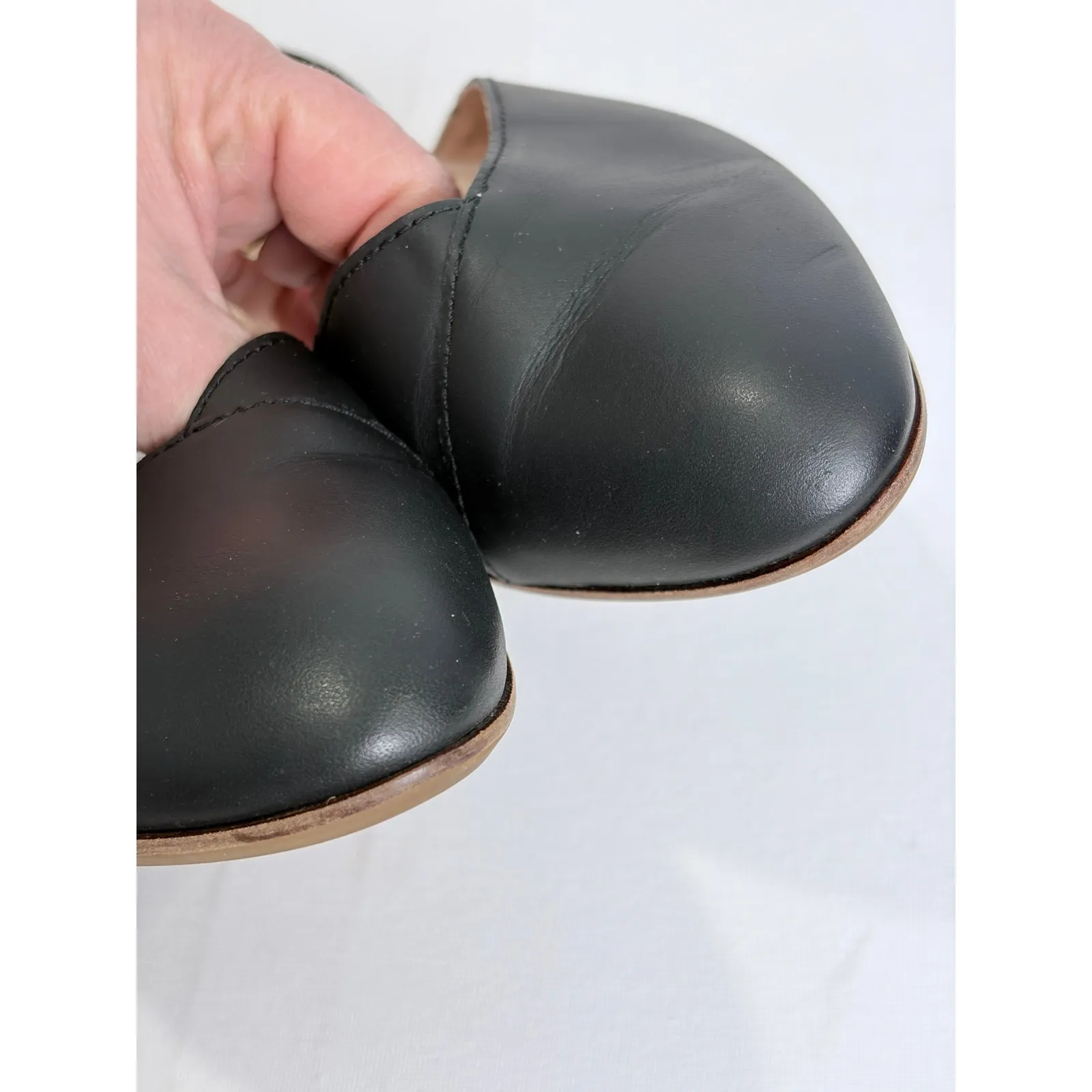 TOMS Women's Black Leather Pointed Toe Fabric Accent D'Orsay Flats Shoes W7 - Image 7