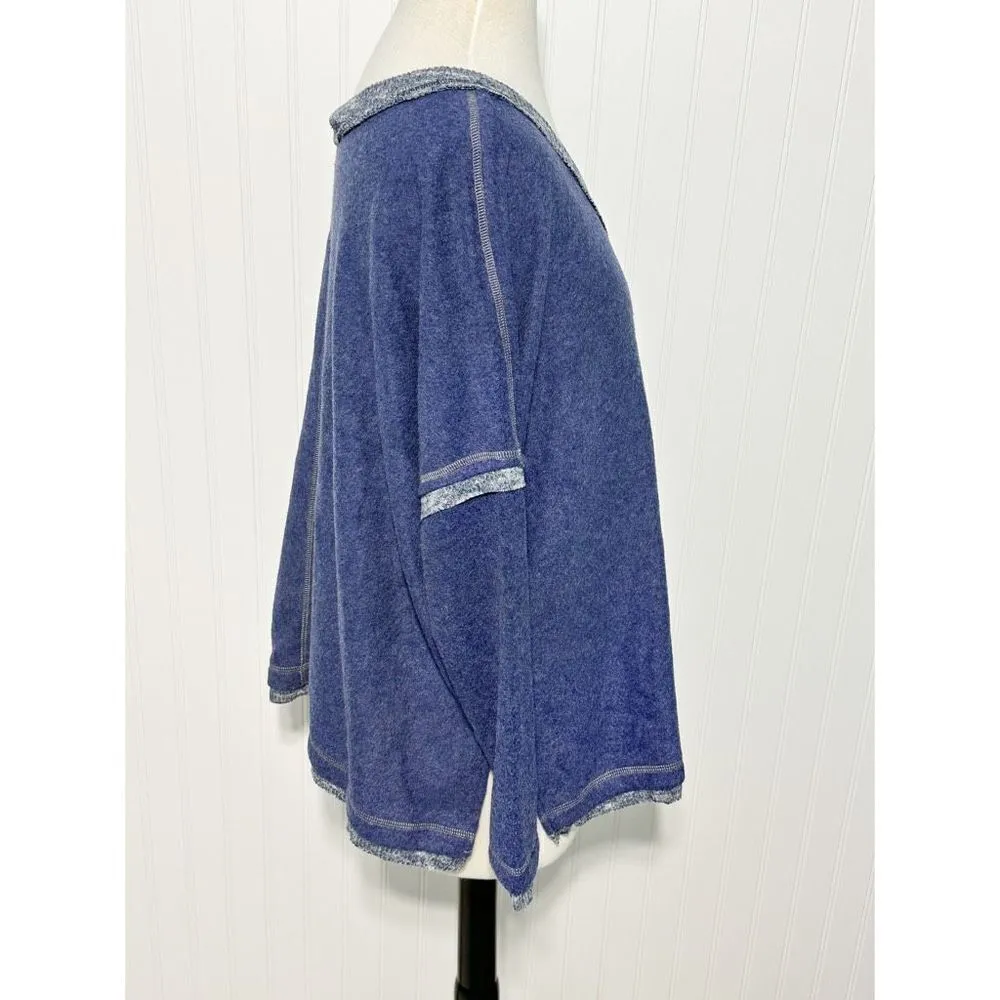 White Birch Women's Brushed‎ Oversize V Neck Long Sleeve T-Shirt Blue Size Small - Image 6