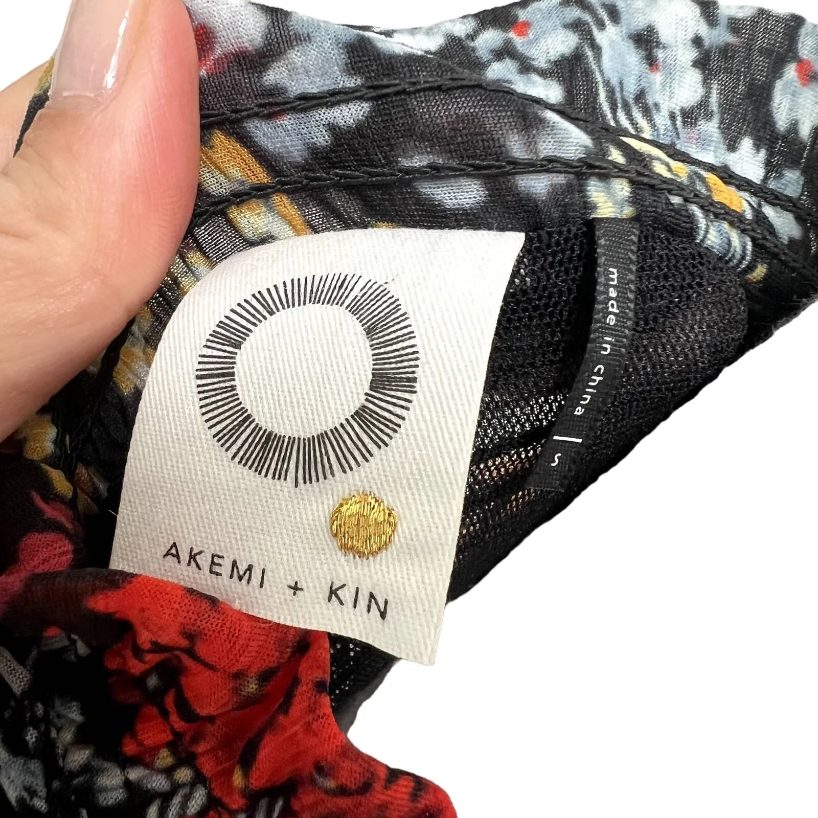 Akemi + Kin Anthropologie Adria Black Floral Smocked V-Neck Blouse Small - Image 3