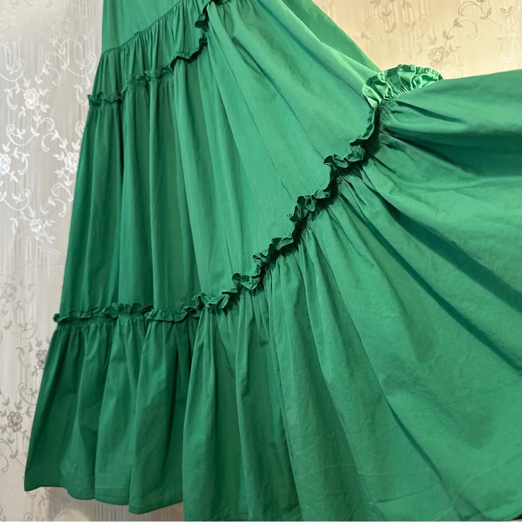 Pinch Green Sleeveless Flowy Ruffle 100% Cotton Maxi Dress Size Small - Image 3