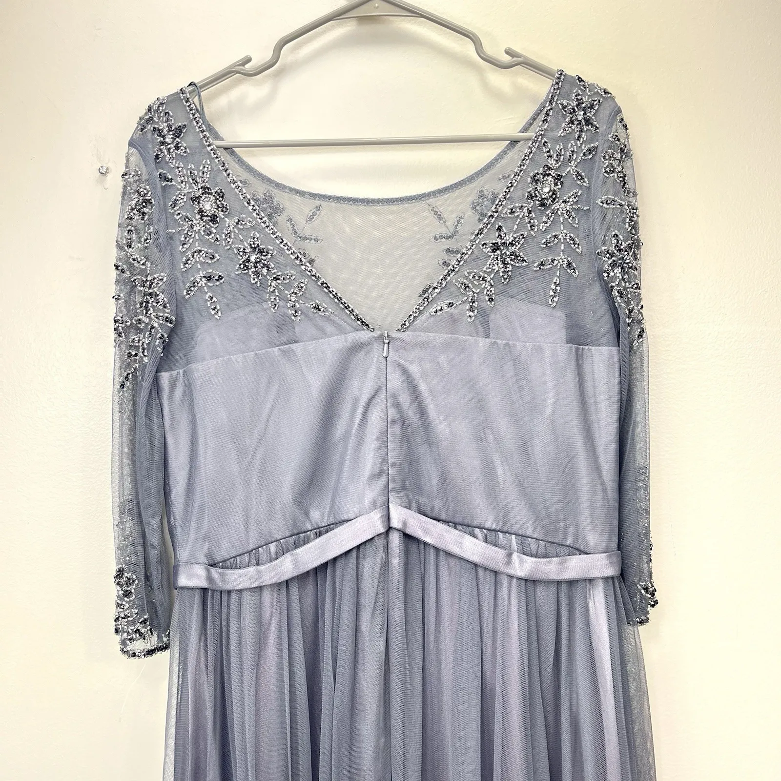 Alex Evenings Gray Beaded Illusion Mesh Neck Sweetheart Maxi Dress Size 12‎ - Image 7