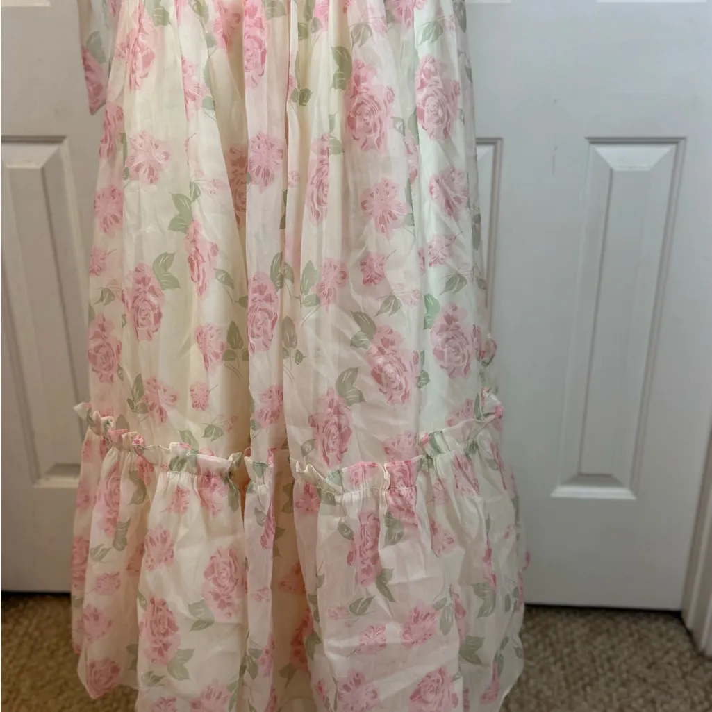 Mable Floral Bustier Maxi Dress with Self Tie Straps - Image 7