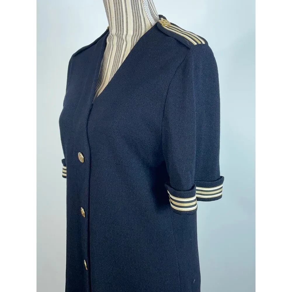 ST JOHN Vintage Black Nautical V Neck Button Front Santana Knit Top Size 8 - Image 2