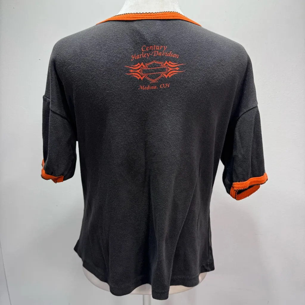 Vintage Century Harley Davidson Medina Ohio Ringer Tee Y2K 2001 Biker Motorcycle Black Size L - Image 3