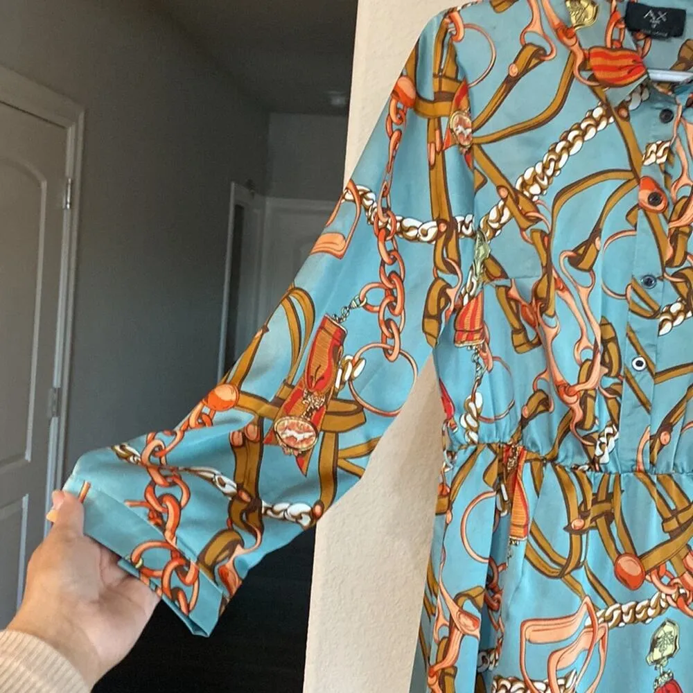 AX PARIS Shirt dress retro side slit has loops for a belt lightweight chic - Image 5