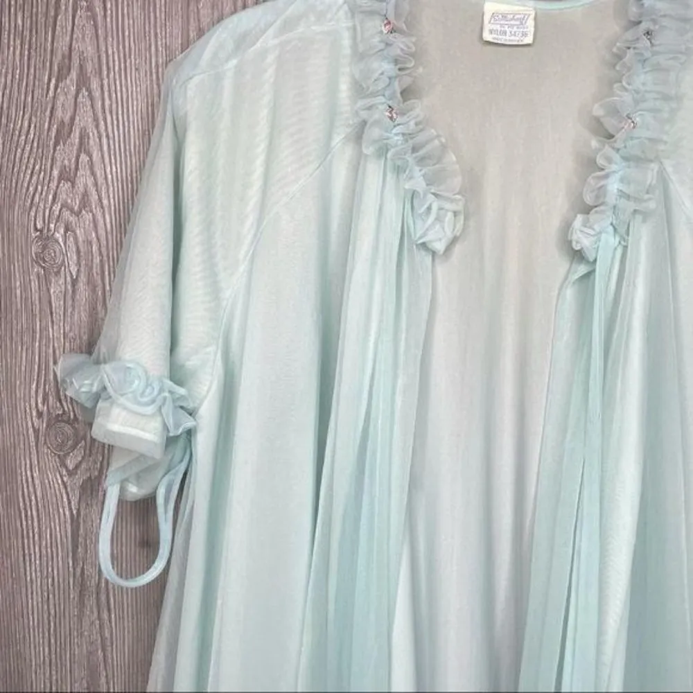 Vintage 1960s St Michaels lingerie mrs maisel style sheer ruffle nightgown robe Blue Size undefined - Image 6