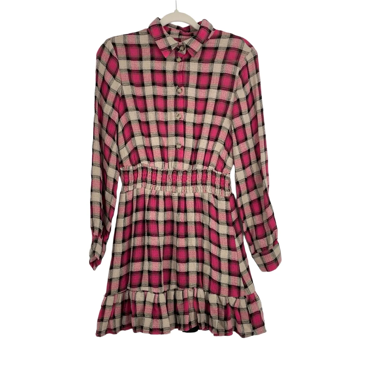 Zara Cabin Core Long Sleeve Pink Elastic Waist Feminine Peplum Dress Medium‎ - Image 9