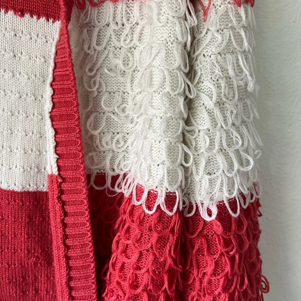 Mighty Fine Open Front Coral and White Striped Cardigan - Image 2
