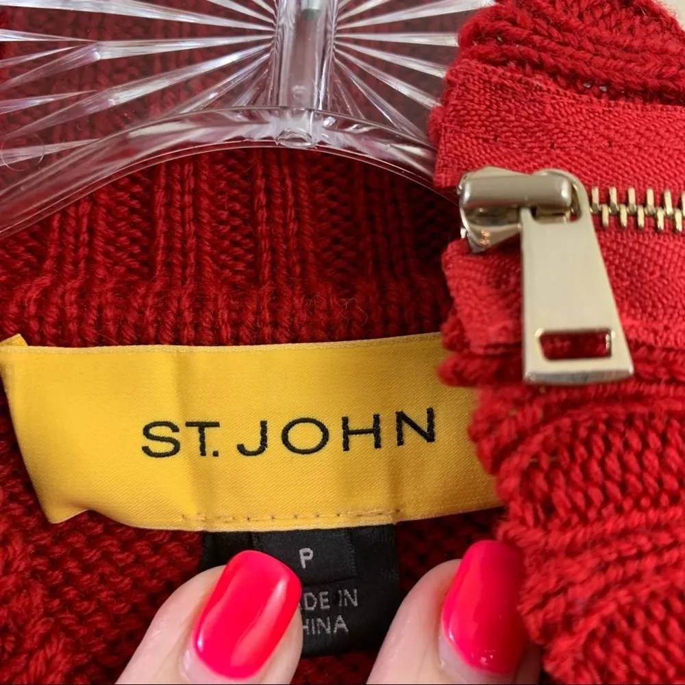 St. John Wool Soft Zipper Side Neck Mock Neck Red Sweater - Image 2