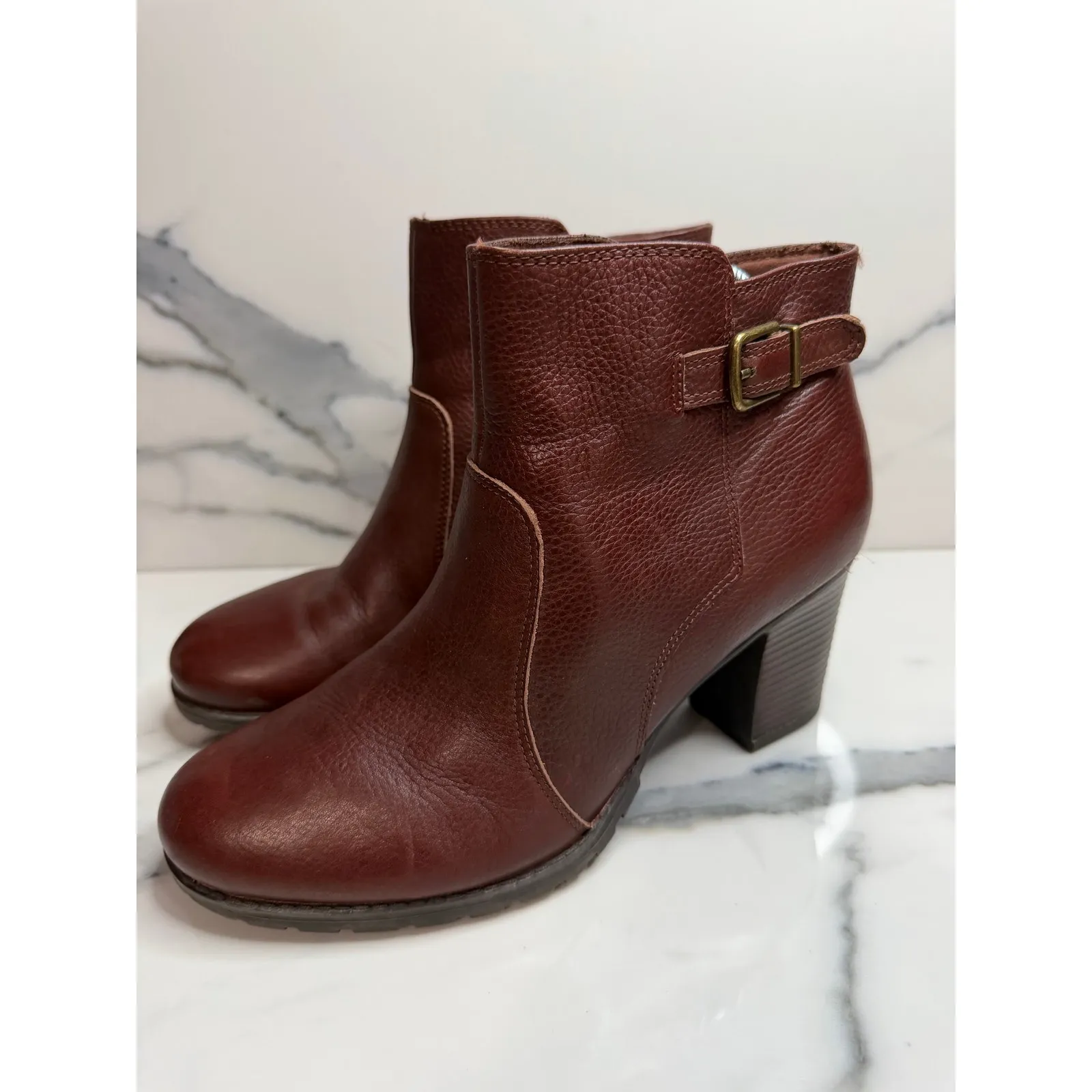 Clarks Women's Brown Leather Verona Gleam Boots Sz 9.5 Comfort Closet Staple Zip - Image 3