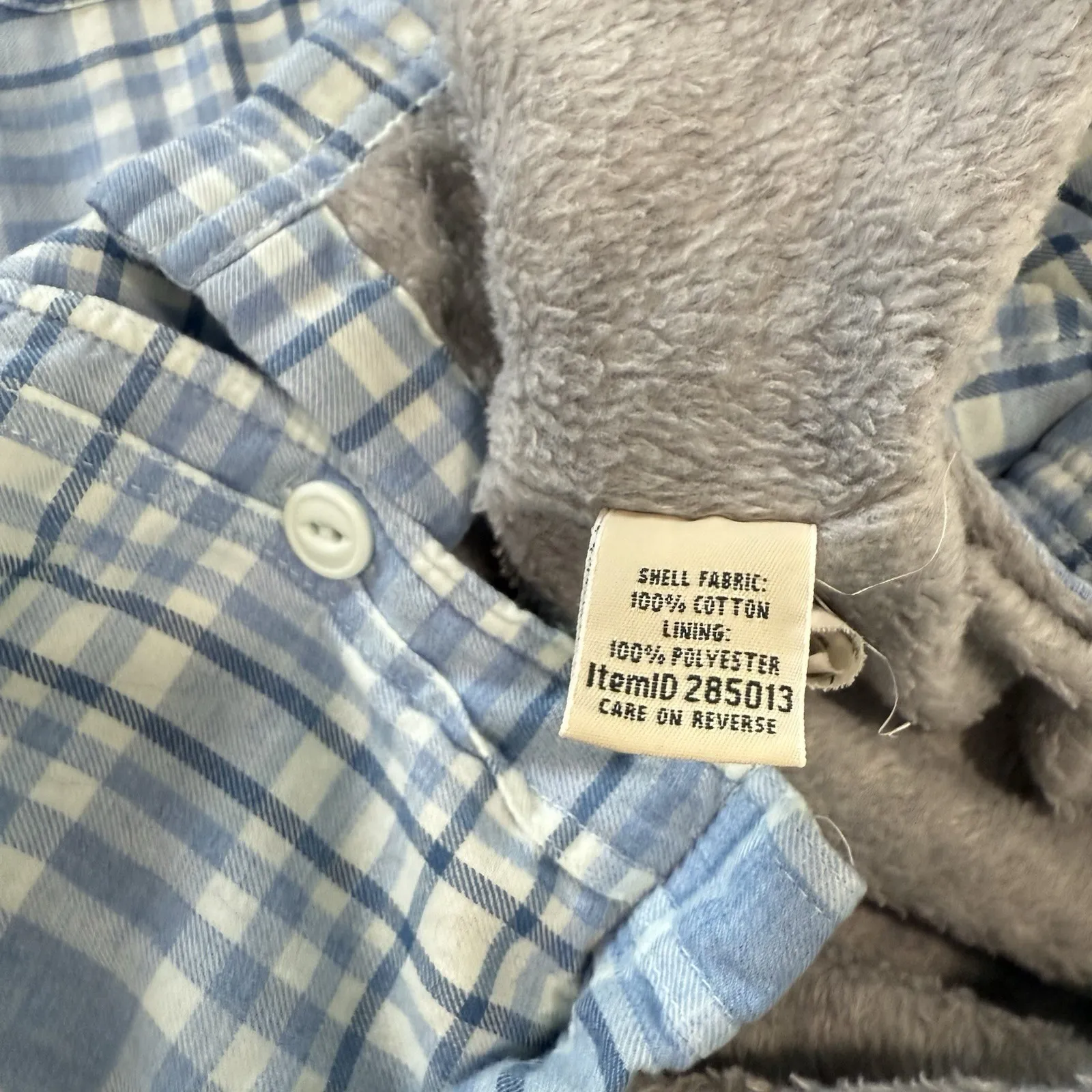 LL Bean Blue Plaid Sherpa Fleece Lined Flannel Shirt Jacket Shacket Size XL Blue - Image 11