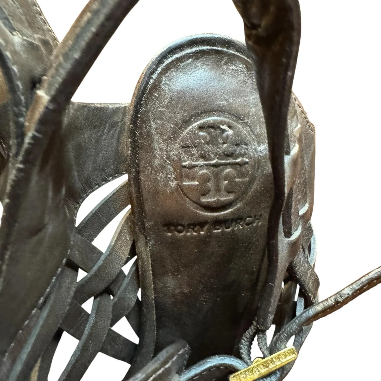 Tory‎ Burch Shoes Womens Size 7.5M Brown Leather Woven High Heel Sandals Strappy - Image 2