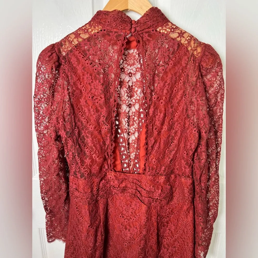 Cotton Blend Celia Scallop Lace Open Back Long Sleeve Mini Dress L - Image 8