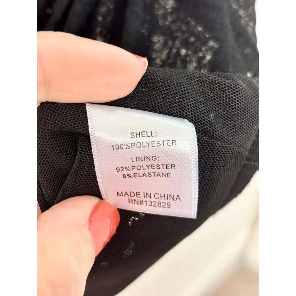 NWOT Camila Coelho Amorazo Puff Sleeve Lettuce Hem Crop Top Black Women's Size S - Image 6