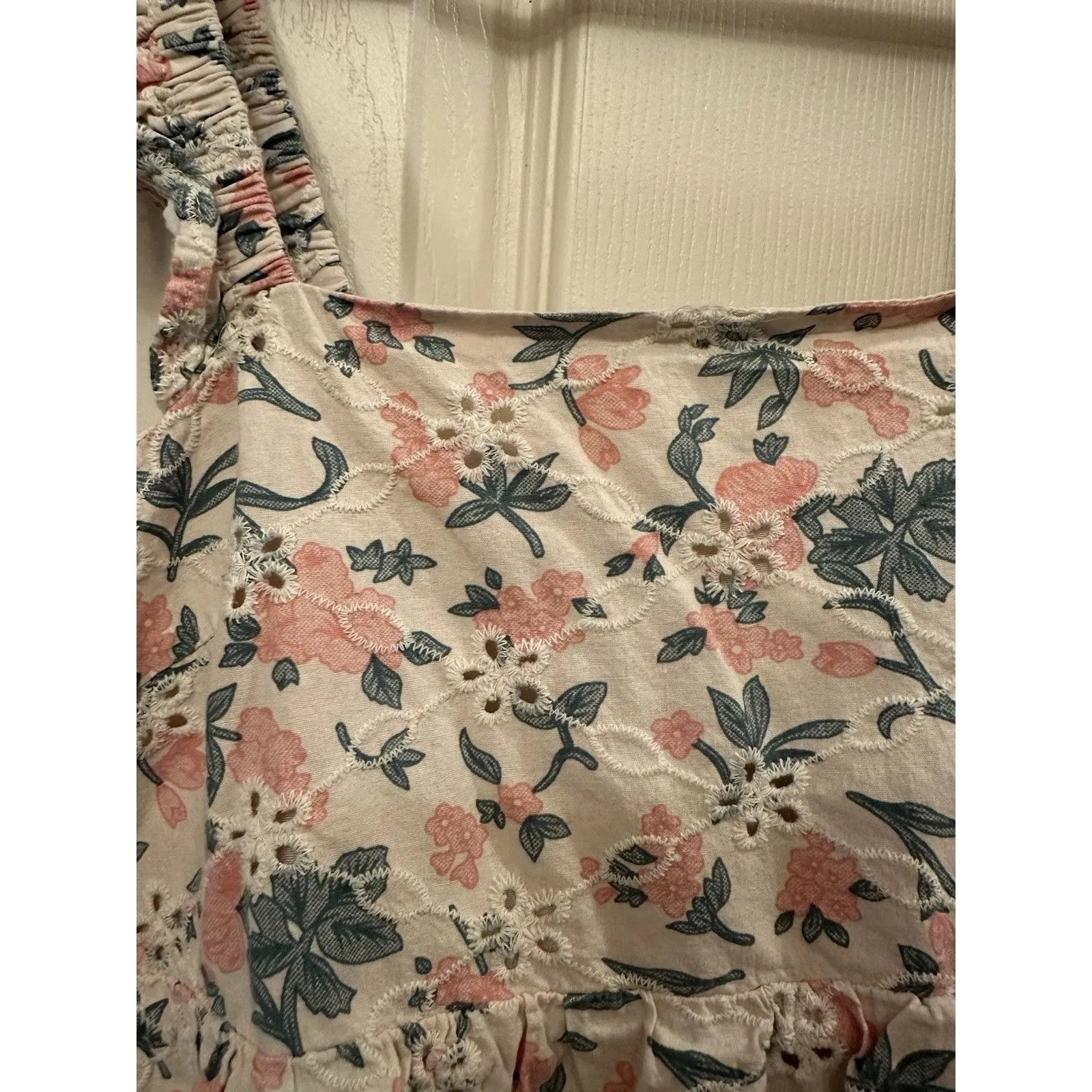 &Merci Large Blouse Top‎ Floral Ruffle Babydoll Tank Tie Bow Back 100% Cotton - Image 3