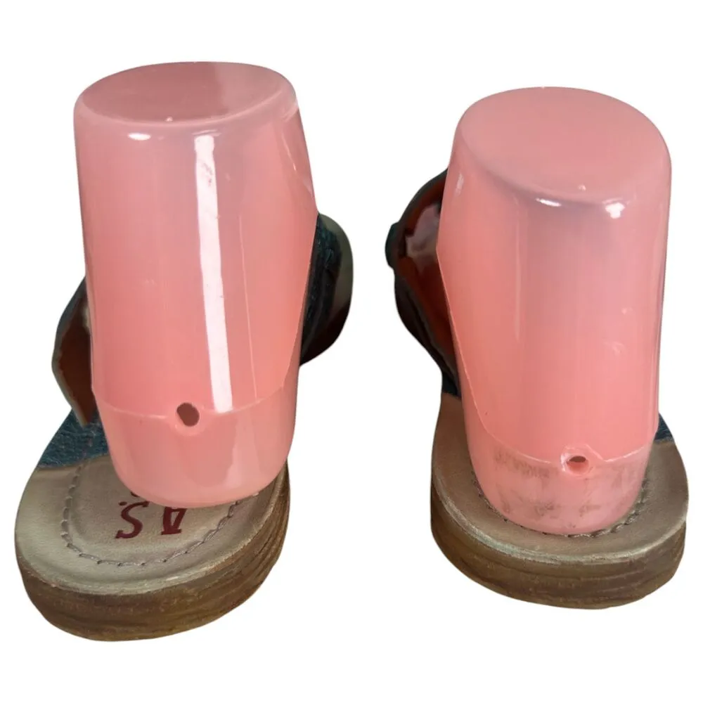 A.S. 98 Teal Blue Leather Embossed Silver Flip Flop Thong Sandals EU 38 US 7.5 - Image 2