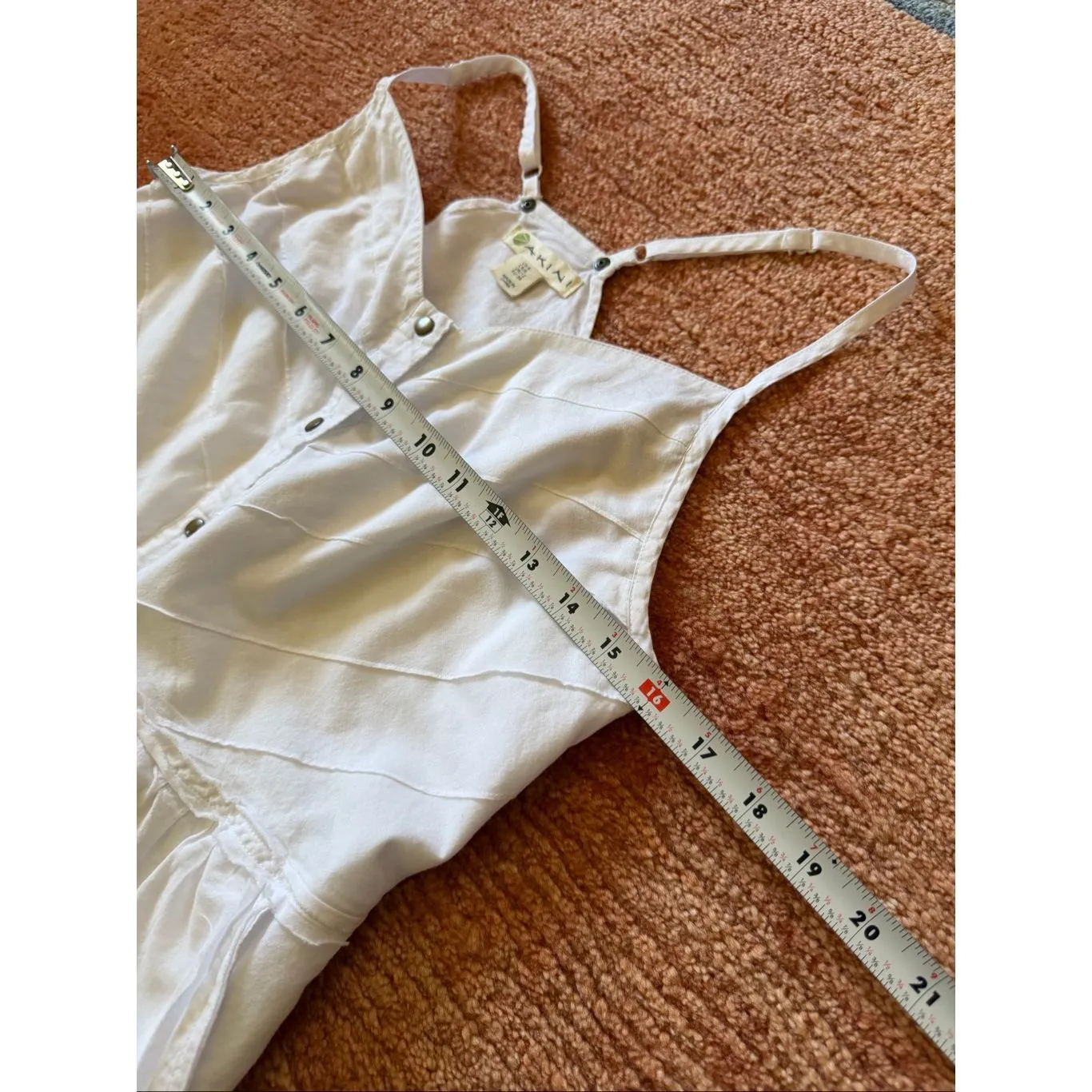 Akini White Cotton Button Front Sundress Adjustable Straps Pockets US 8 - Image 8