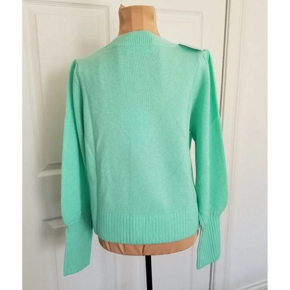 Hill House Home Cropped Silvia Sweater Ocean Wave Green 100% Merino Wool Size S - Image 3