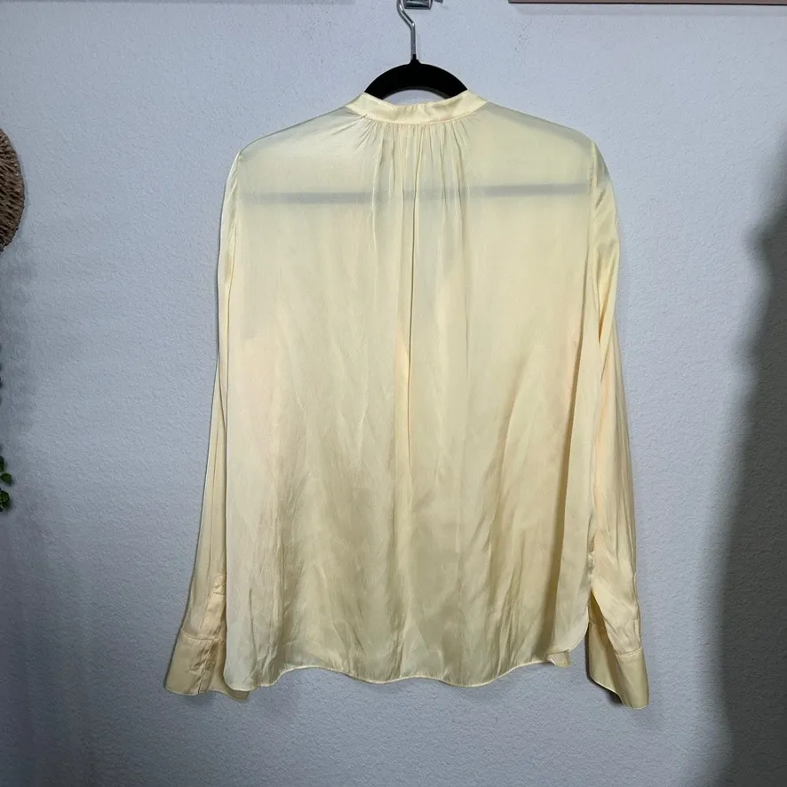 Zadig & Voltaire Tink Satin Blouse In Butter Yellow Sz Md V-Neck ASO Ted Lasso - Image 5