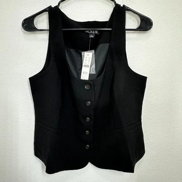 J. Crew‎ Black Scoopneck Button Front Vest Drapey Crepe Old Money NWT Preppy - Image 2
