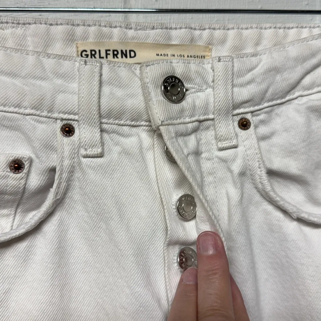 GRLFRND Brentwood Karolina High Rise Button Fly Raw Hem Straight Crop Jeans - Image 4