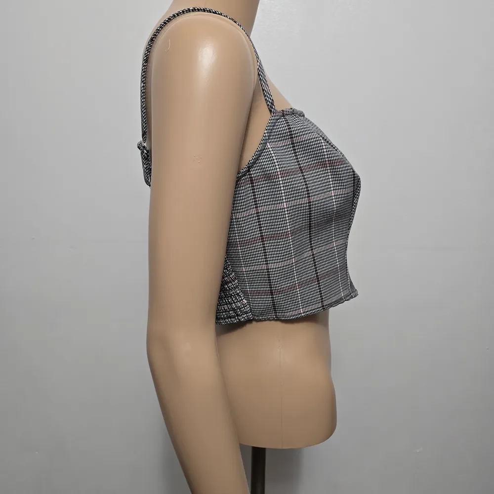 Gilded Intent Gray Plaid Crop Top Size Large - Image 4